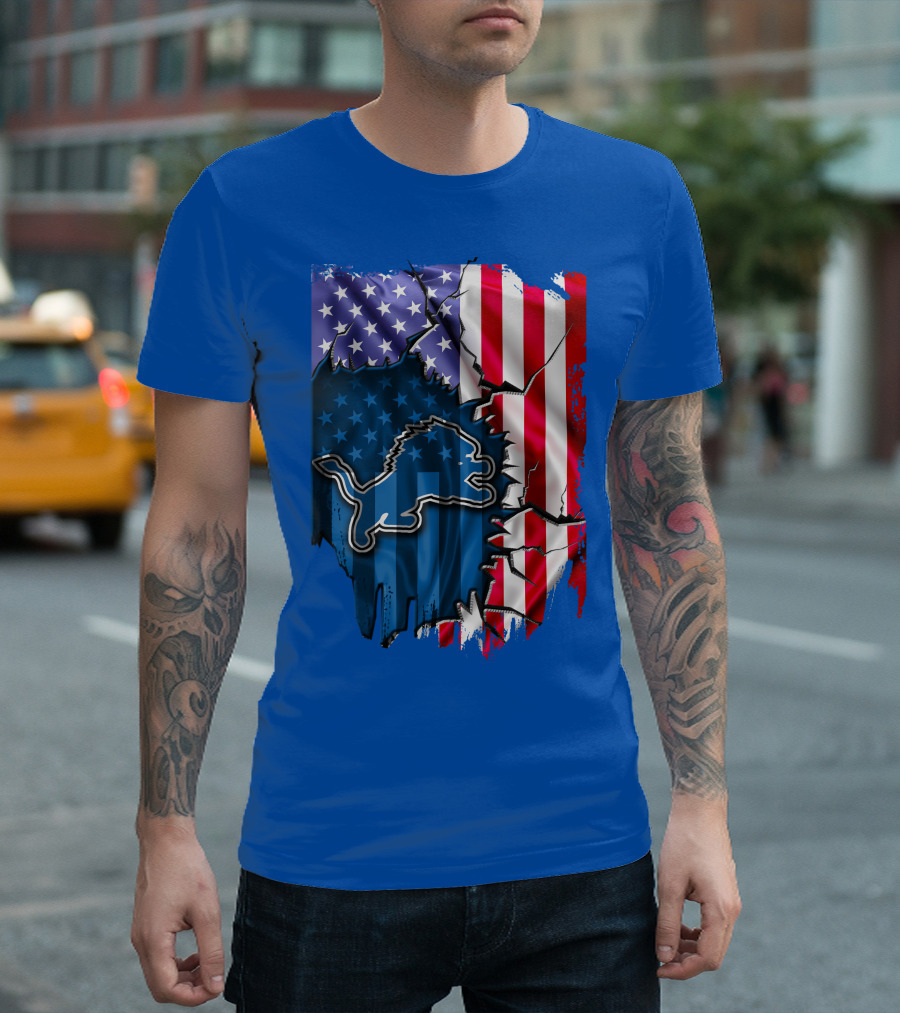 Detroit Lions American Flag Lion T-Shirt