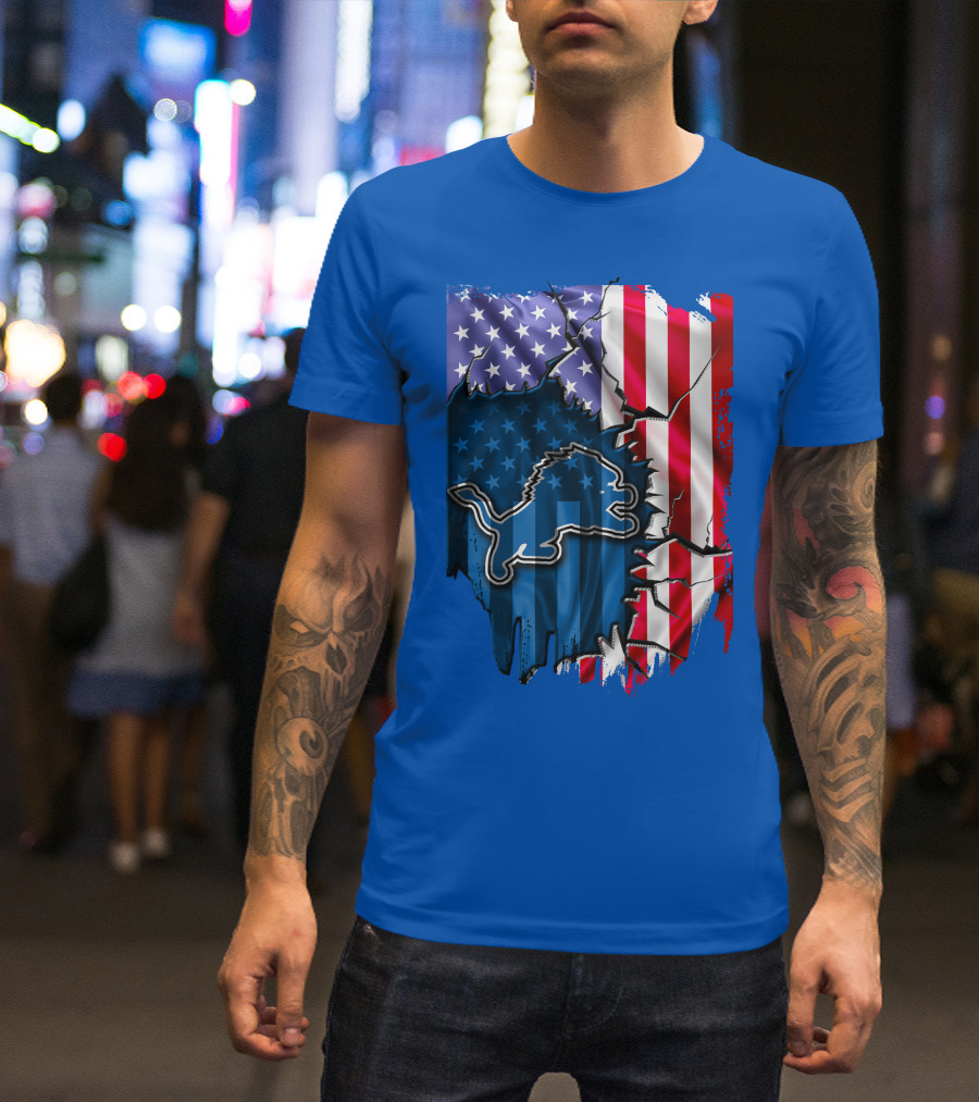 Detroit Lions American Flag Lion T-Shirt