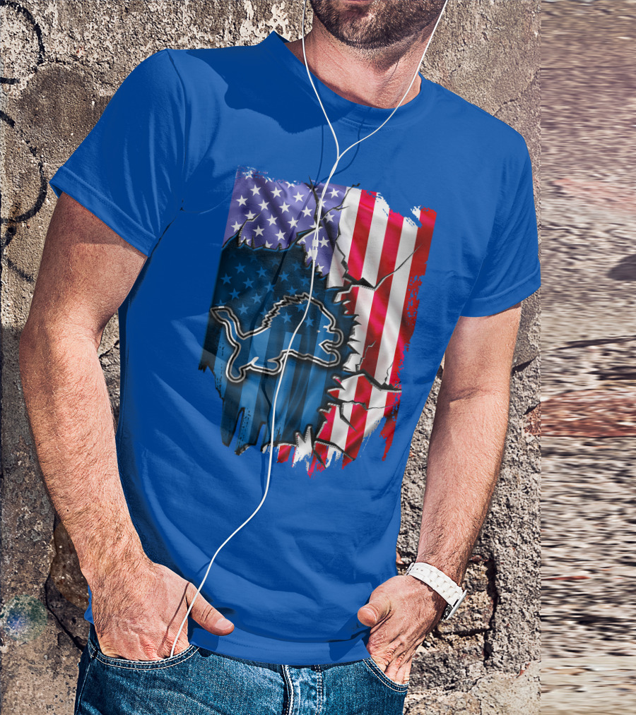 Detroit Lions American Flag Lion T-Shirt