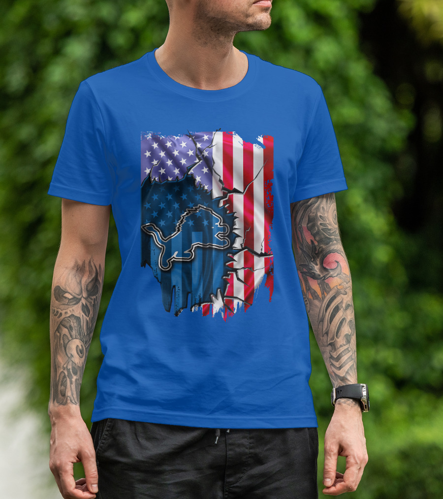 Detroit Lions American Flag Lion T-Shirt