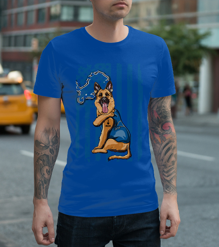 German Shepherd Detroit Lions I Love Mom T-Shirt