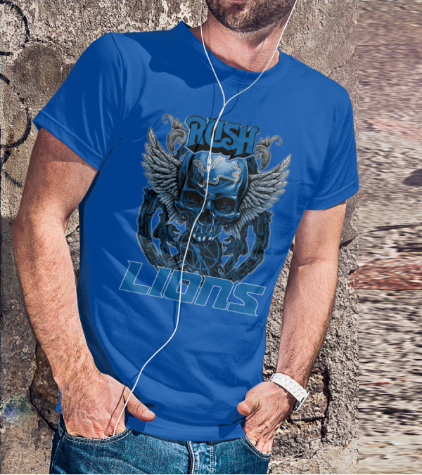 Rush Detroit Lions Skull With Wings And Chains T-Shirt