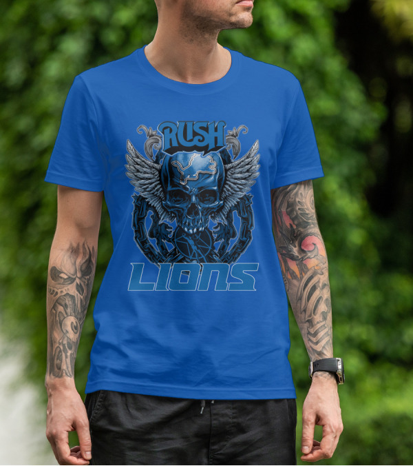 Rush Detroit Lions Skull With Wings And Chains T-Shirt