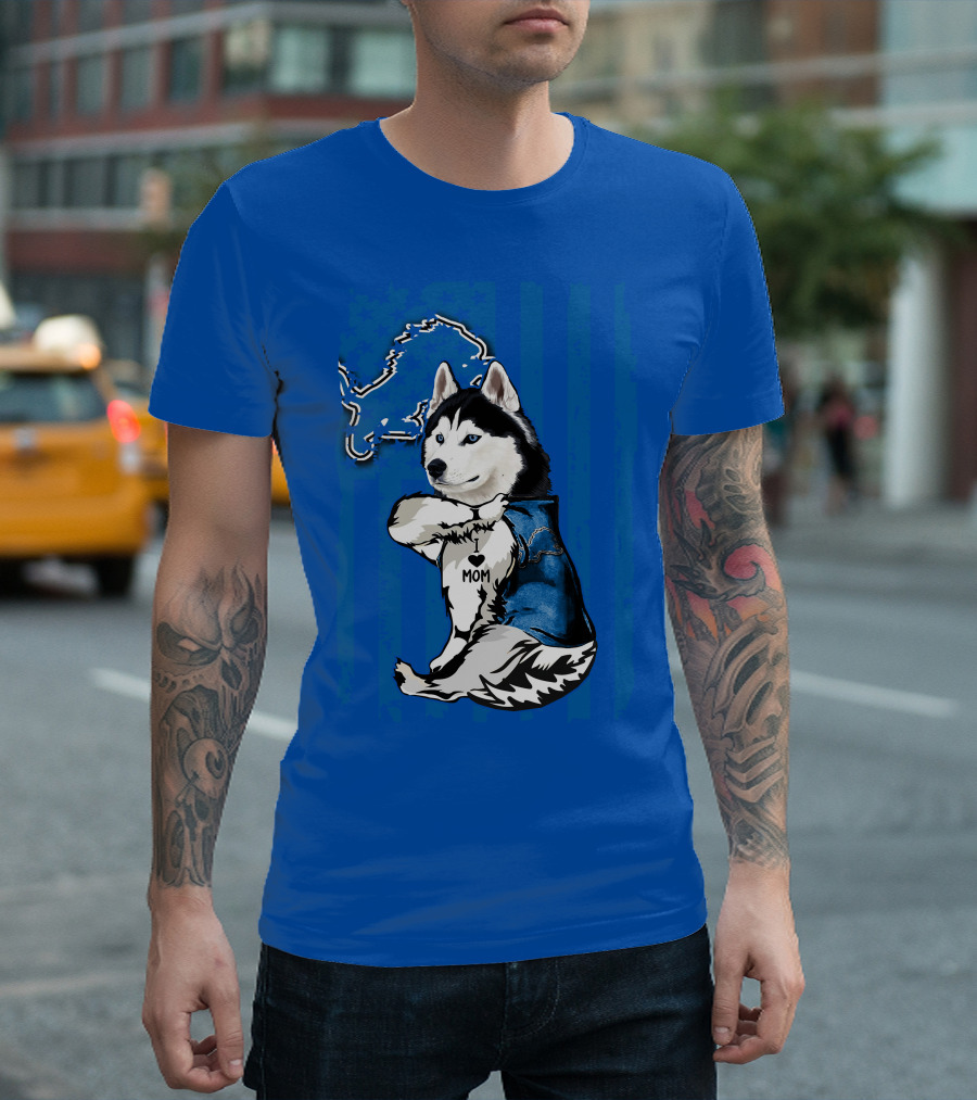 Siberian Husky I Love Mom Detroit Lions T-Shirt
