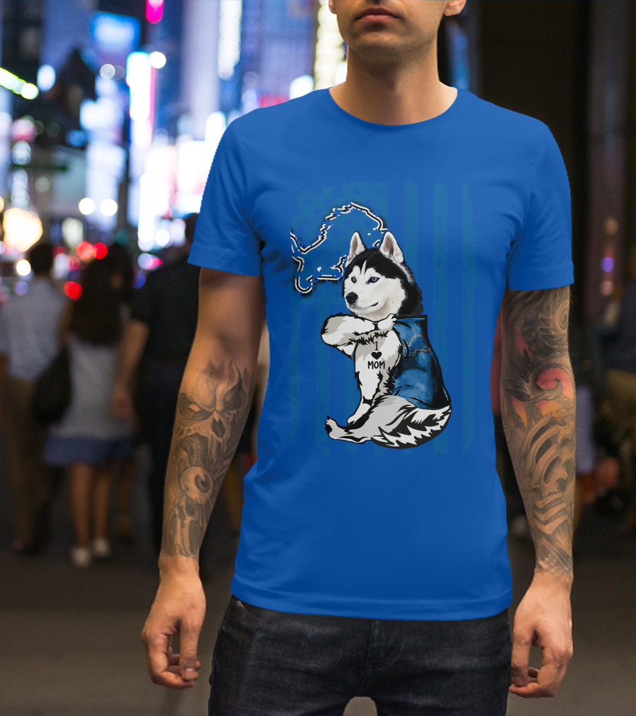 Siberian Husky I Love Mom Detroit Lions T-Shirt