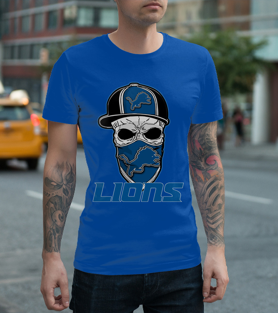Detroit Lions Skull Hat Face Cover LIONS T-Shirt