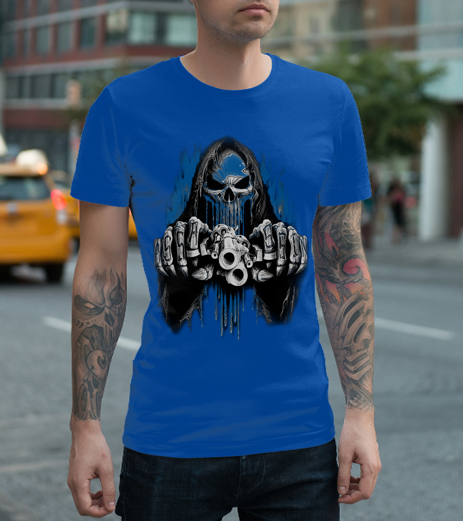 Detroit Lions 67 Grim Reaper Skeleton Guns T-Shirt