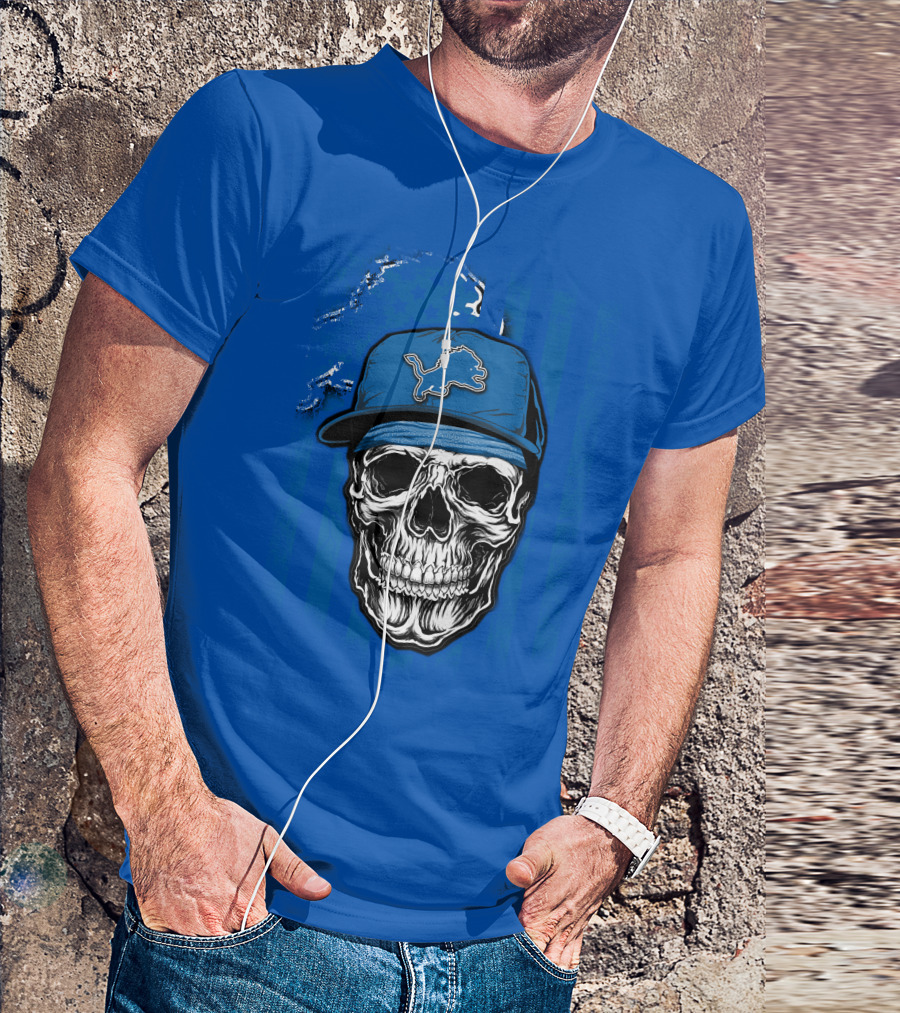 DETROIT LIONS Skull With Cap Sports T-Shirt