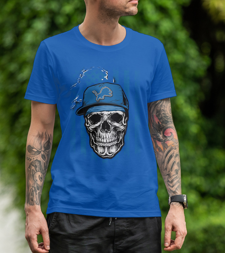 DETROIT LIONS Skull With Cap Sports T-Shirt