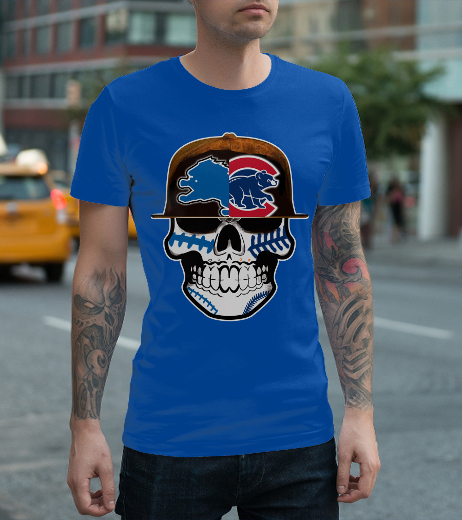 Detroit Lions Chicago Cubs Mashup Skull T-Shirt