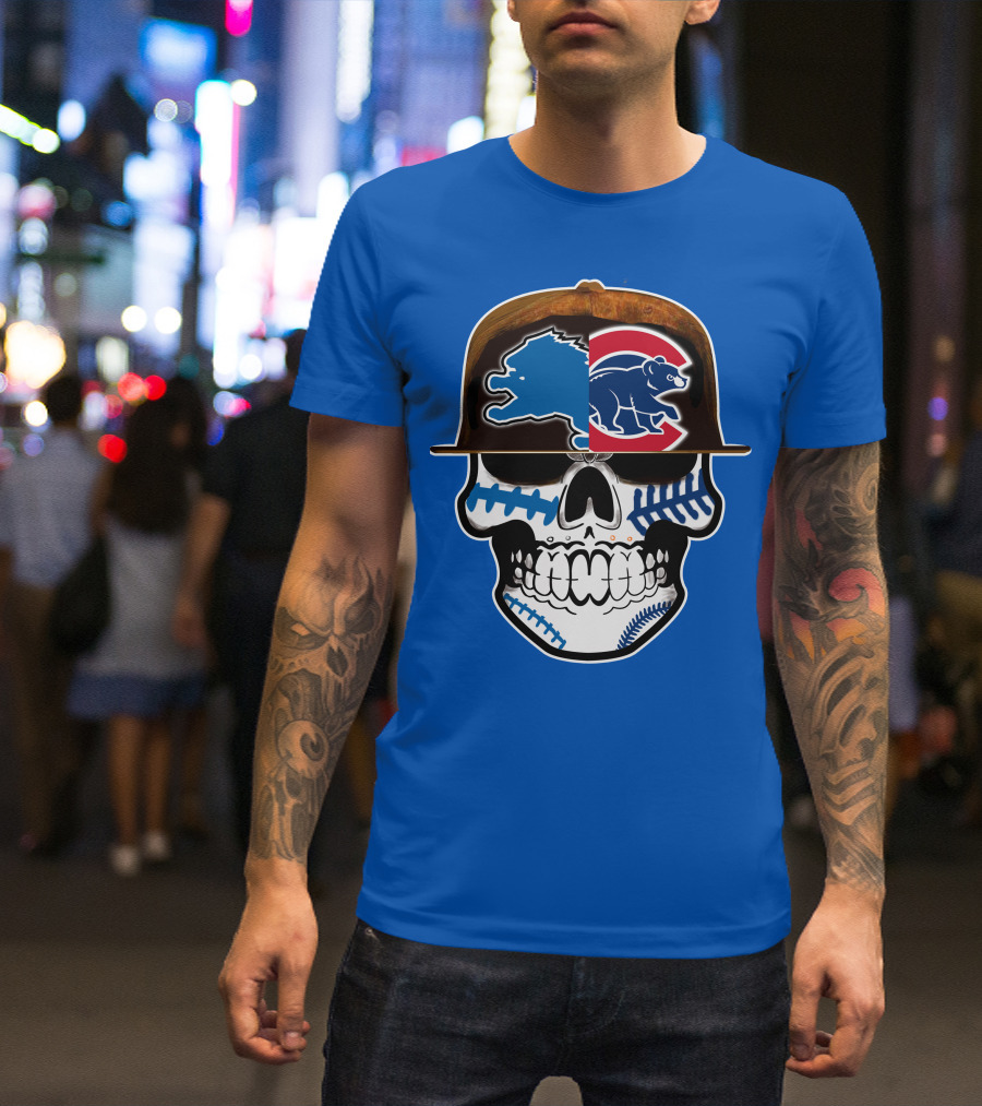 Detroit Lions Chicago Cubs Mashup Skull T-Shirt