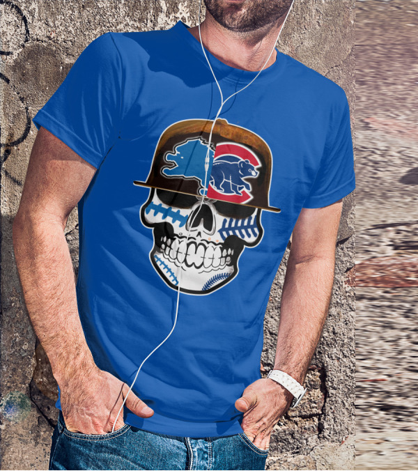 Detroit Lions Chicago Cubs Mashup Skull T-Shirt