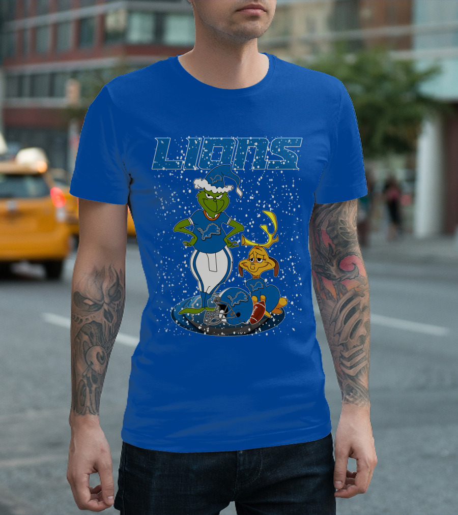 Grinchxmas Detroit Lions Snowy Holiday Football Scene T-Shirt
