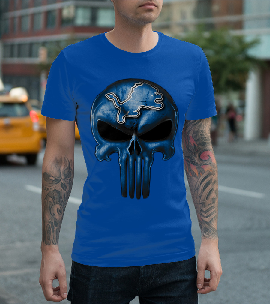 Detroit Lions Skull Logo Punisher T-Shirt