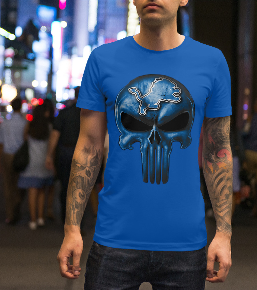 Detroit Lions Skull Logo Punisher T-Shirt