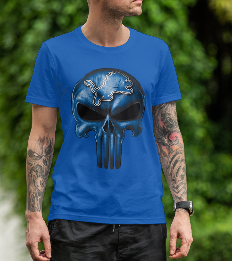 Detroit Lions Skull Logo Punisher T-Shirt