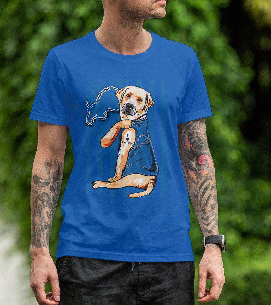 Labrador Retriever I Love Mom Detroit Lions Fan T-Shirt