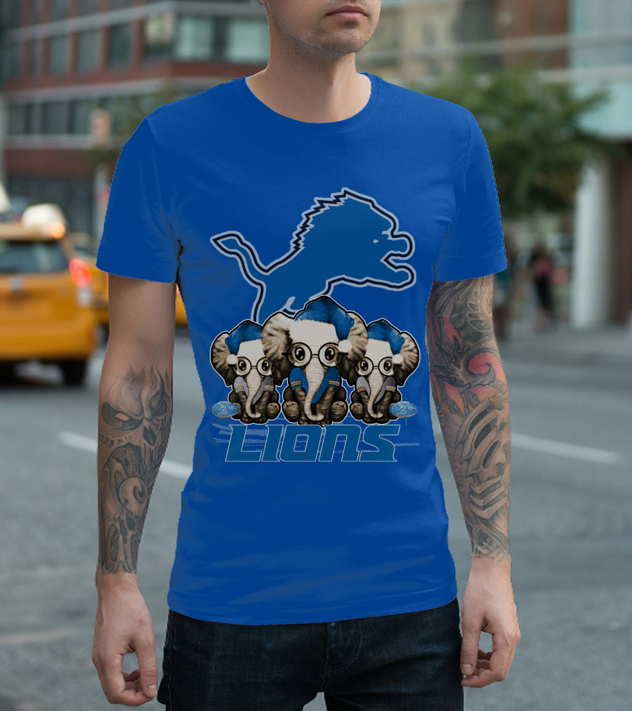 Elephan Xmas Detroit Lions Holiday Football Elephants T-Shirt
