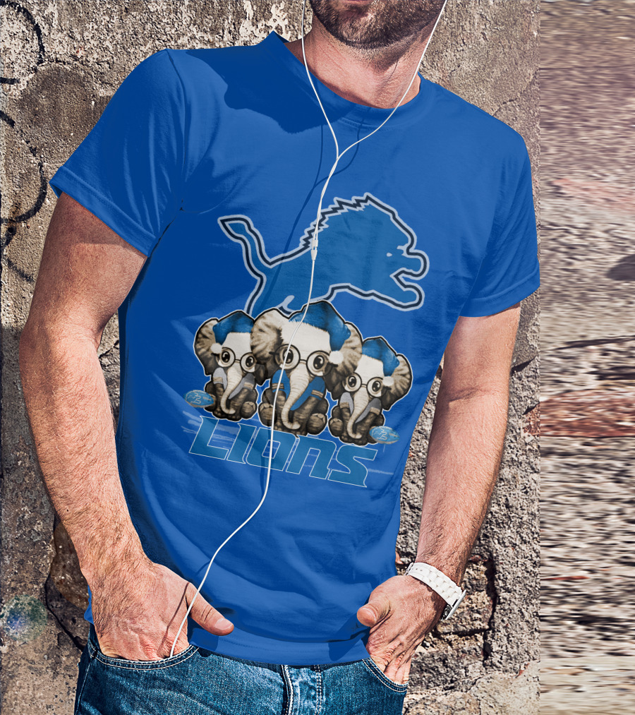 Elephan Xmas Detroit Lions Holiday Football Elephants T-Shirt