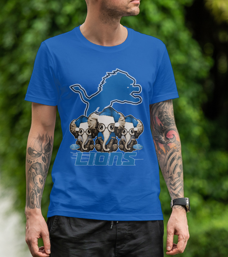 Elephan Xmas Detroit Lions Holiday Football Elephants T-Shirt
