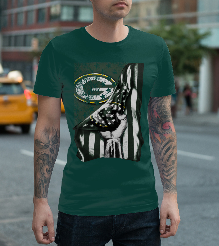 Flag V1 Green Bay Packers Stars And Stripes Power Fist T-Shirt