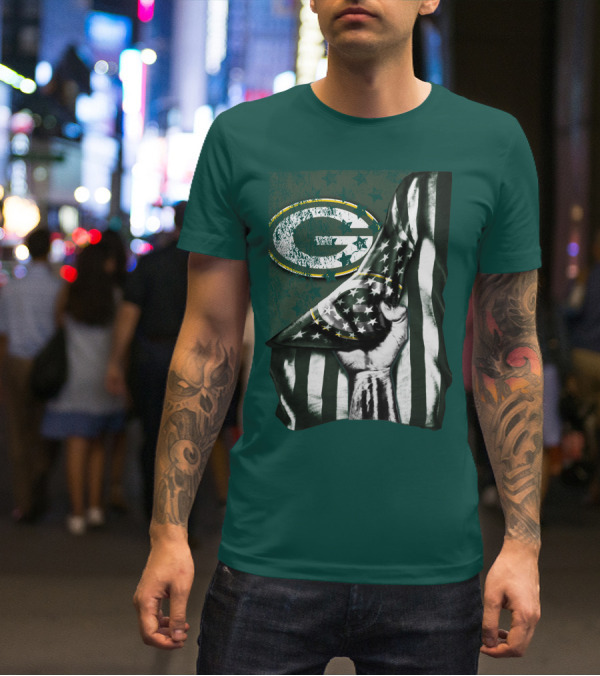 Flag V1 Green Bay Packers Stars And Stripes Power Fist T-Shirt