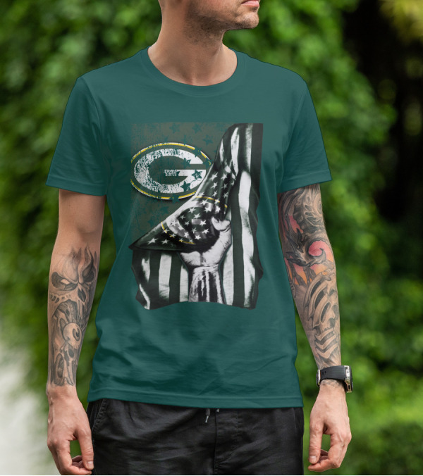 Flag V1 Green Bay Packers Stars And Stripes Power Fist T-Shirt