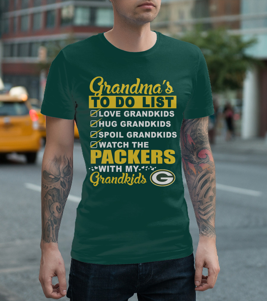 Grandma's To Do List Packers Watch With My Grandkids Green Bay Packers T-Shirt