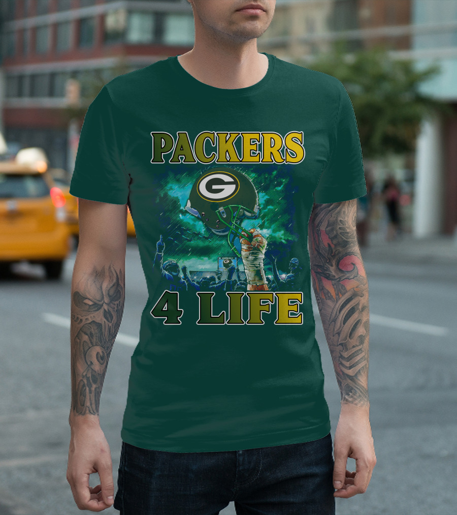 Packers 4 Life Green Bay Victory Helmet Celebration T-Shirt