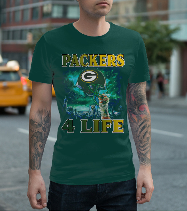 Packers 4 Life Green Bay Victory Helmet Celebration T-Shirt