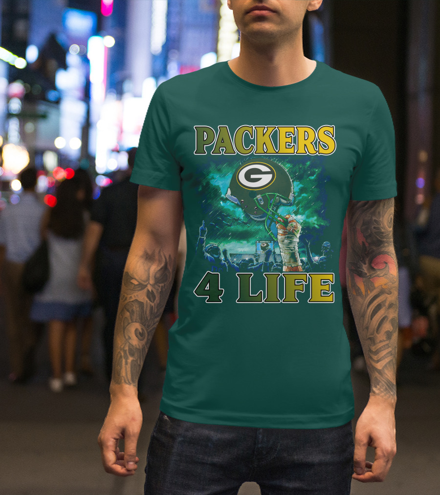 Packers 4 Life Green Bay Victory Helmet Celebration T-Shirt