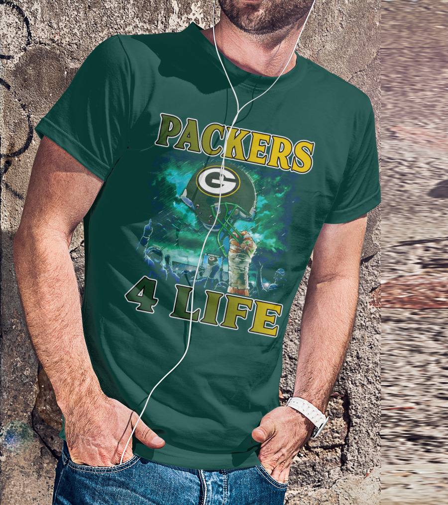 Packers 4 Life Green Bay Victory Helmet Celebration T-Shirt