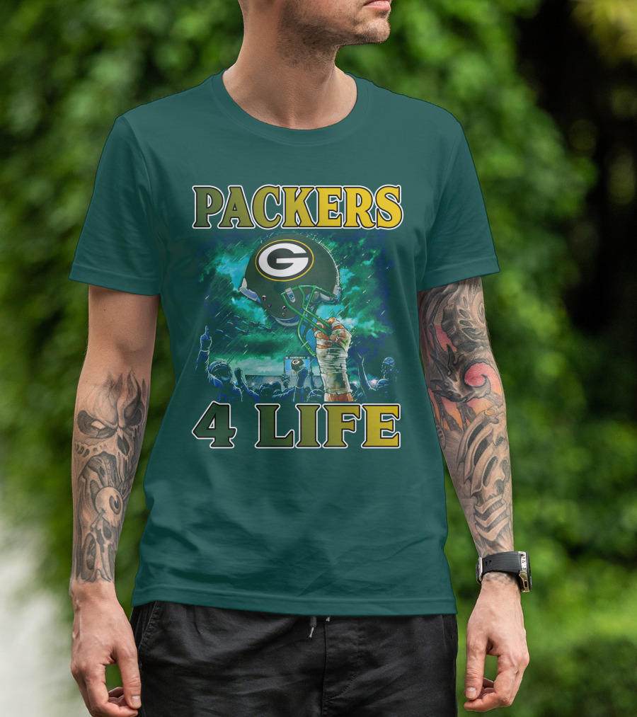 Packers 4 Life Green Bay Victory Helmet Celebration T-Shirt