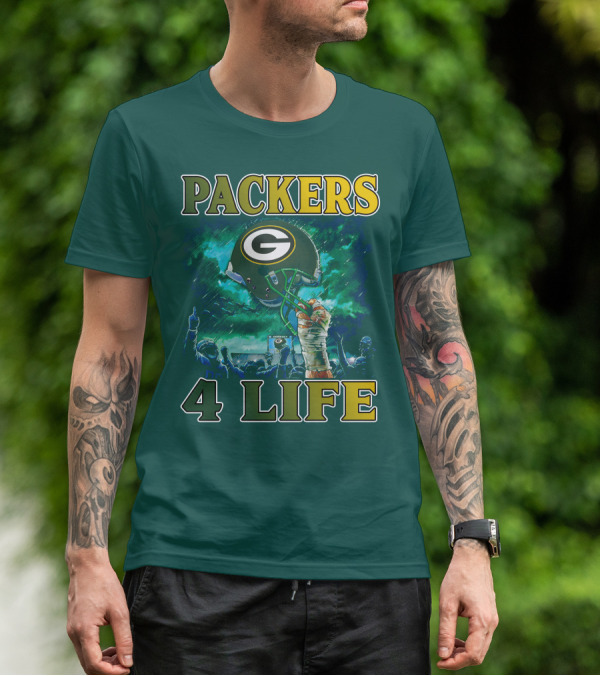Packers 4 Life Green Bay Victory Helmet Celebration T-Shirt