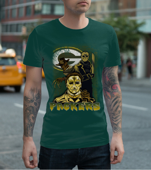 Green Bay Packers Horror Icons Mashup Freddy Jason Michael Myers T-Shirt