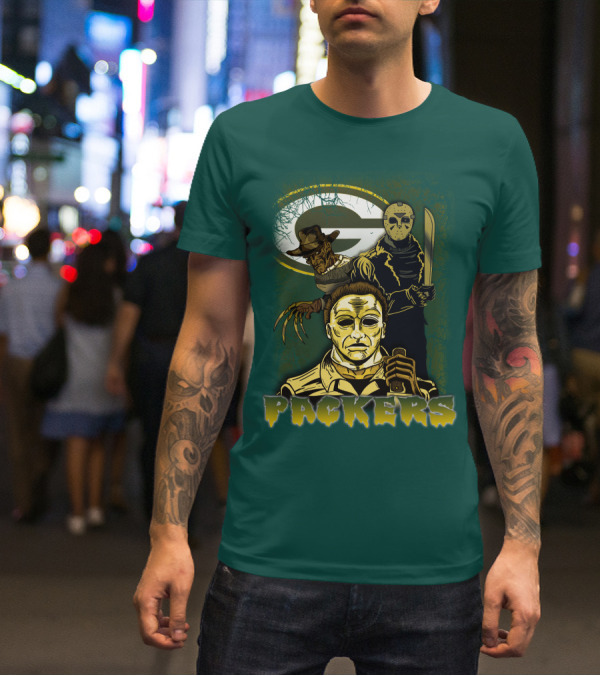 Green Bay Packers Horror Icons Mashup Freddy Jason Michael Myers T-Shirt