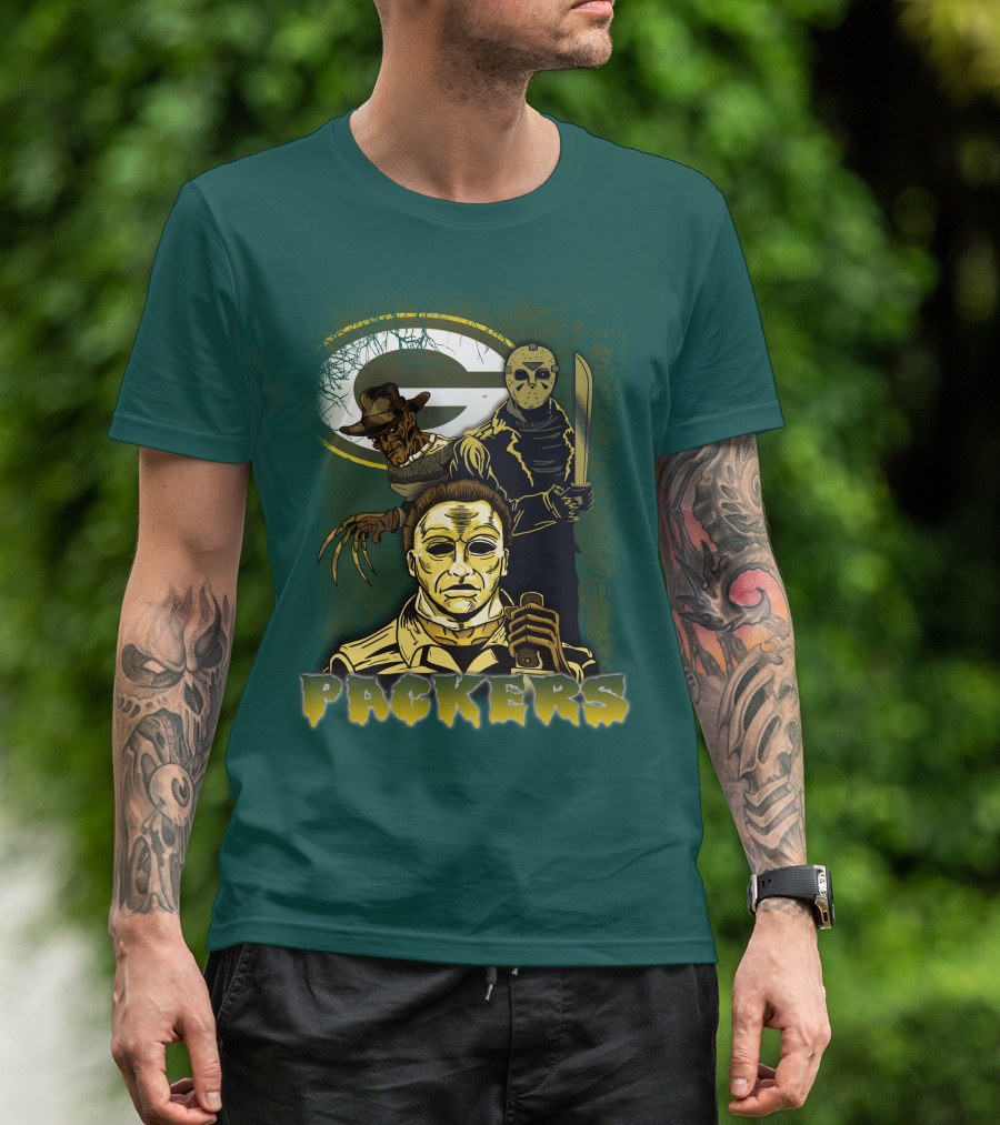 Green Bay Packers Horror Icons Mashup Freddy Jason Michael Myers T-Shirt
