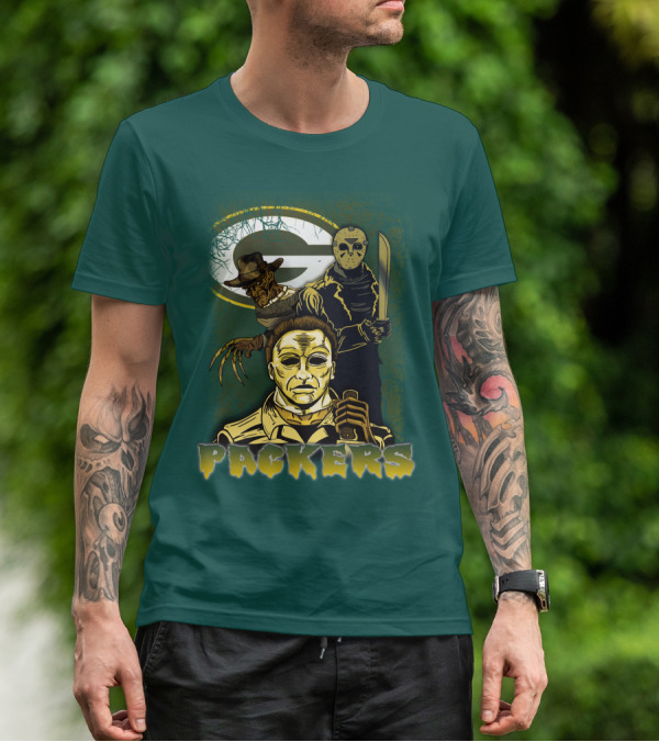 Green Bay Packers Horror Icons Mashup Freddy Jason Michael Myers T-Shirt