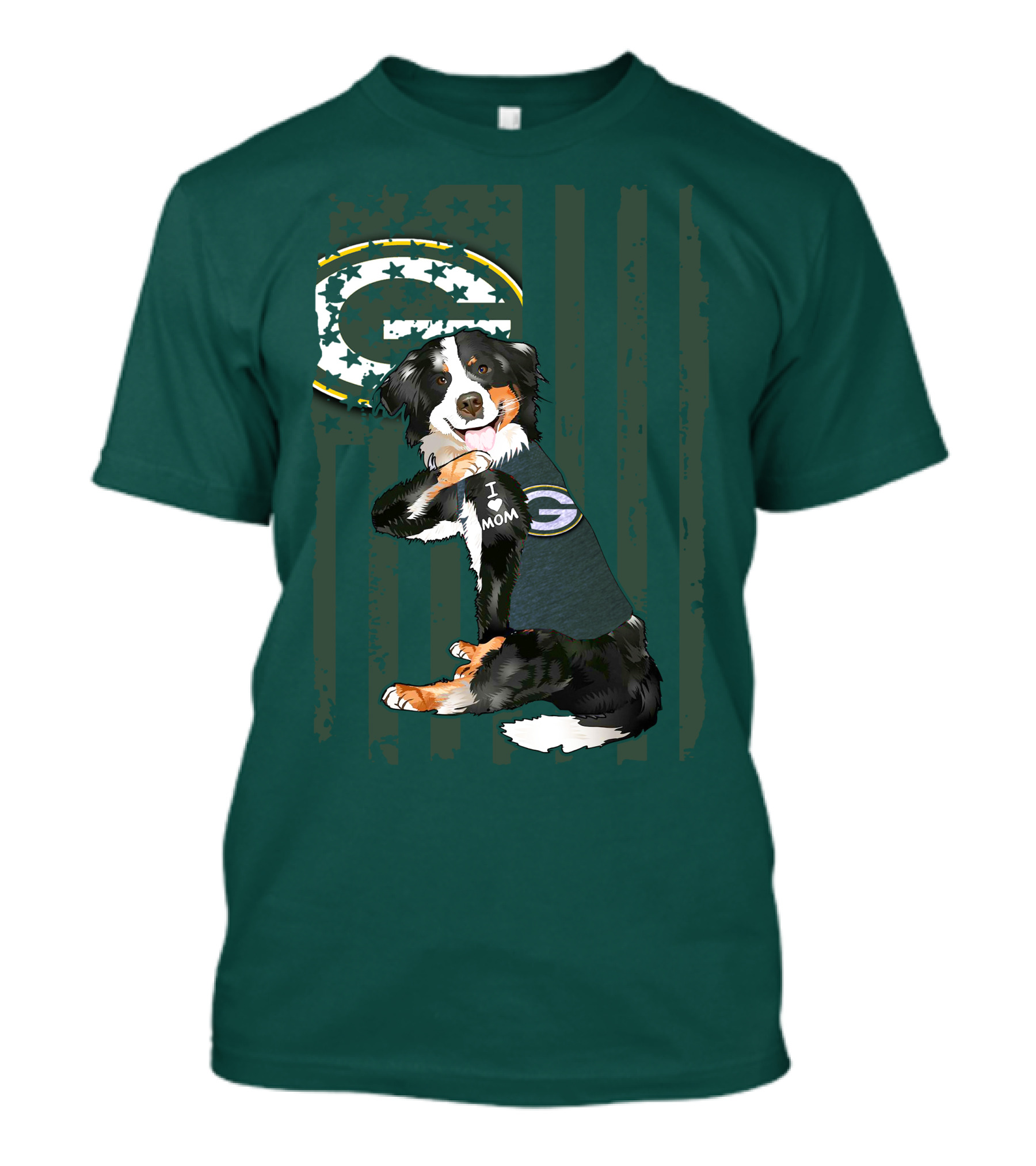 Border Collie Green Bay Packers I Love Mom T-Shirt