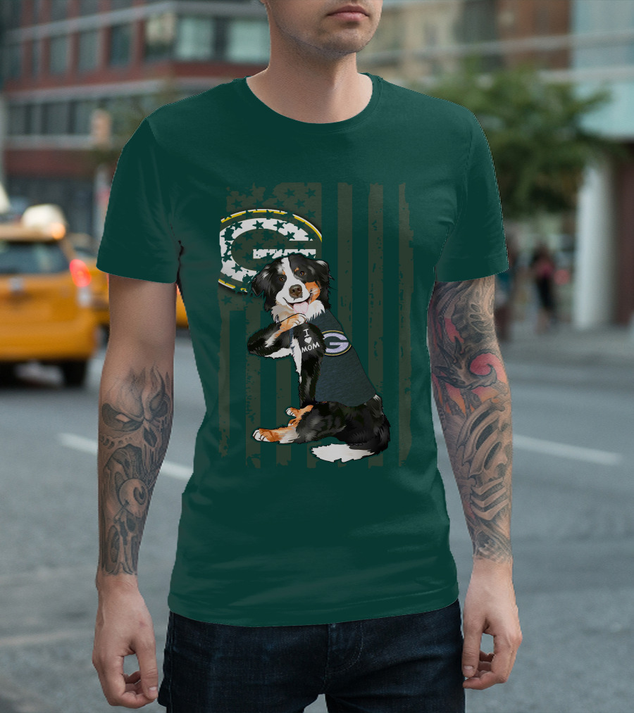 Border Collie Green Bay Packers I Love Mom T-Shirt