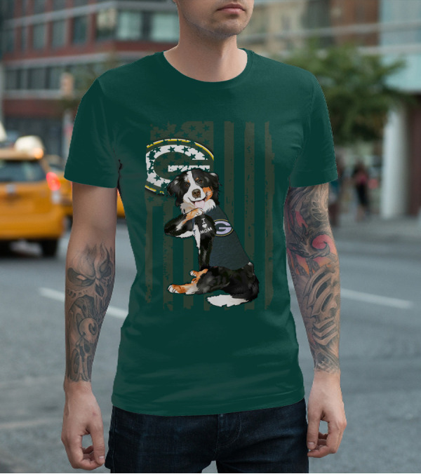 Border Collie Green Bay Packers I Love Mom T-Shirt