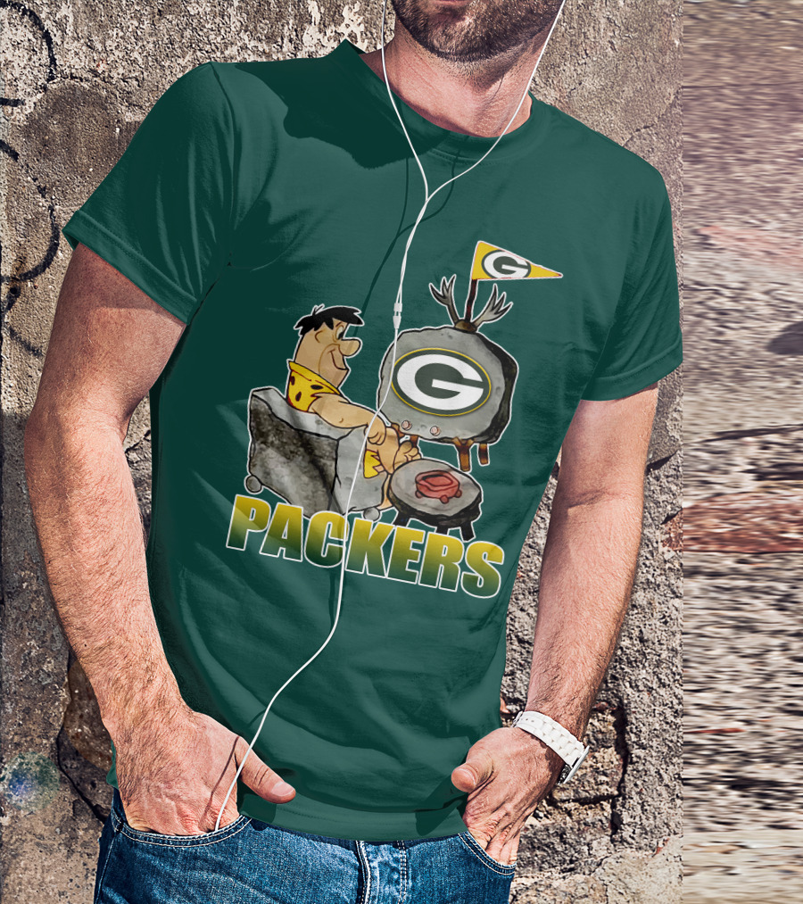 Packers Fred Flintstone Watching Tv With Green Bay T-Shirt