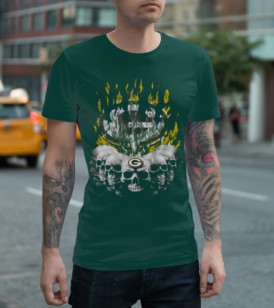 Green Bay Packers Flaming Skull T-Shirt