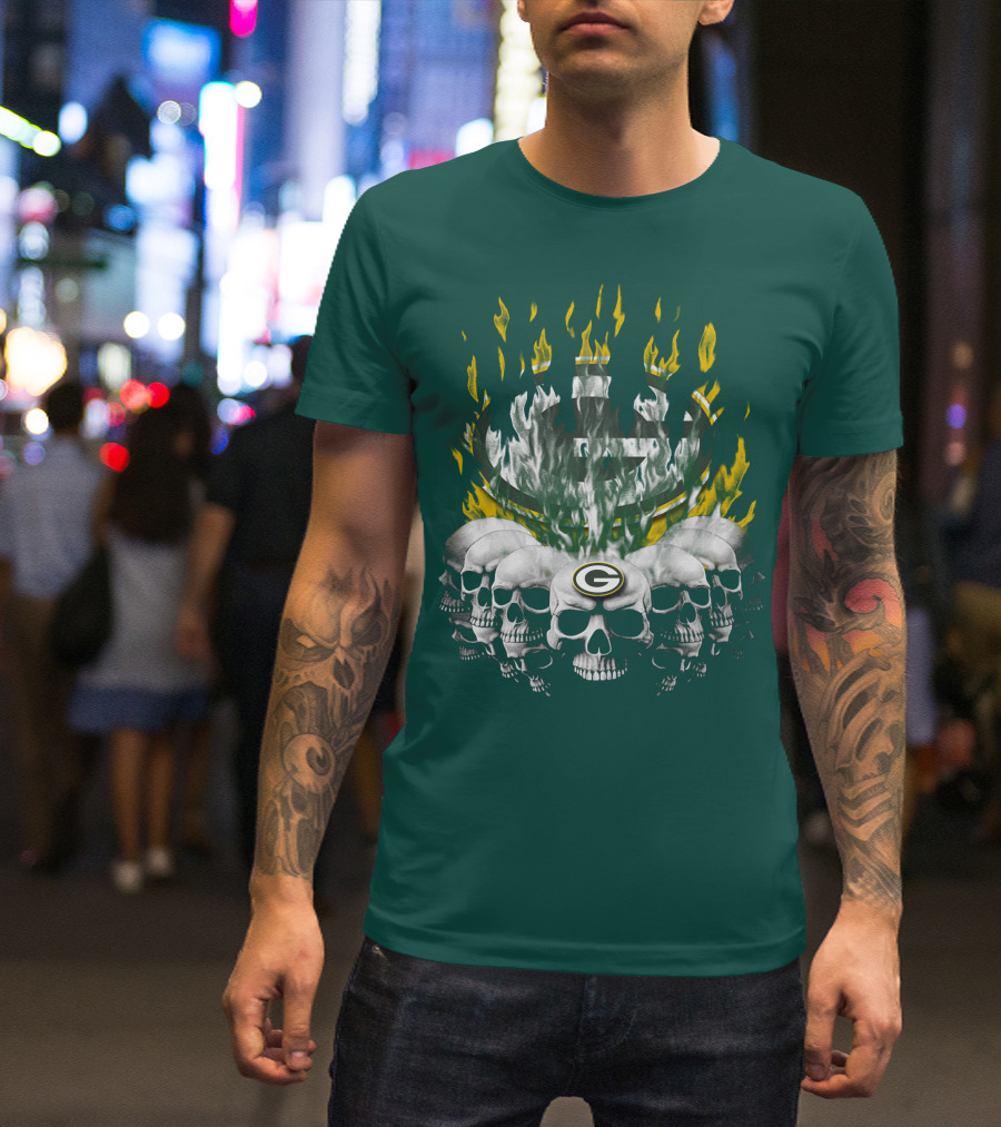 Green Bay Packers Flaming Skull T-Shirt