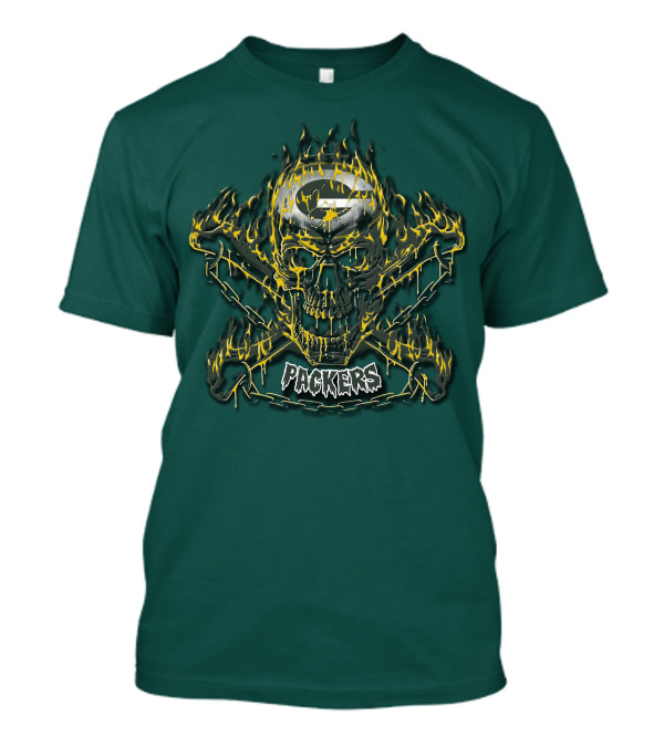Packers Skull Flames 35 Green Bay T-Shirt
