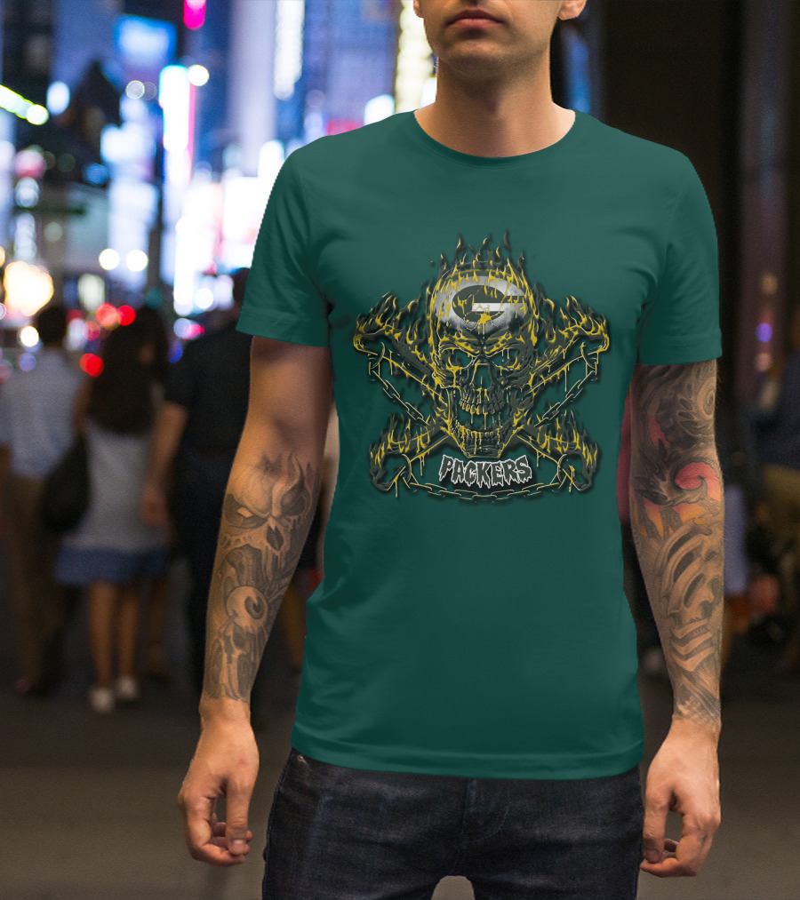 Packers Skull Flames 35 Green Bay T-Shirt