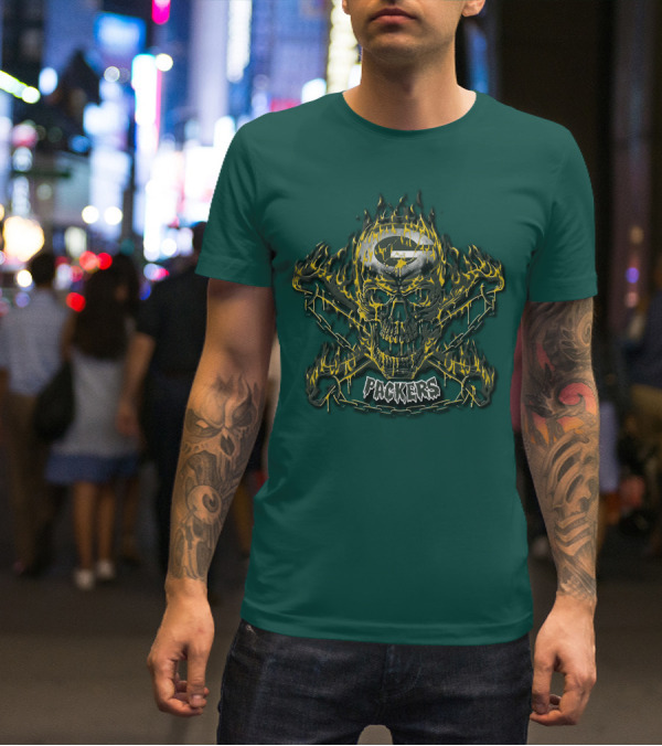 Packers Skull Flames 35 Green Bay T-Shirt