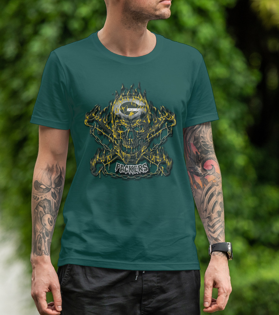 Packers Skull Flames 35 Green Bay T-Shirt
