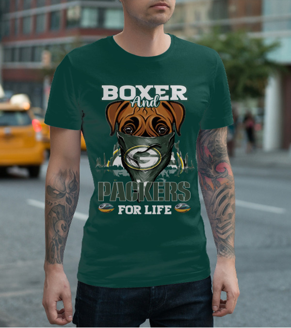 Boxer And Packers For Life Green Bay Packers T-Shirt