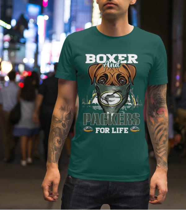 Boxer And Packers For Life Green Bay Packers T-Shirt